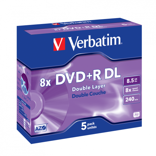 Оптический диск Verbatim DVD+R DL 8.5GB 8X AZO Matt Silver, Slim Case, 5 шт