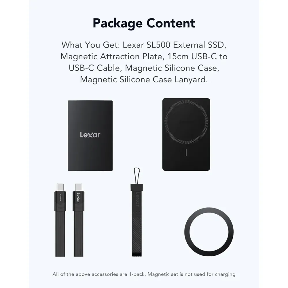 Внешний накопитель Lexar SL500 Portable SSD Magnetic Set USB 3.2 Gen 2x2 4TB, R/W 2000/1800 МБ/с