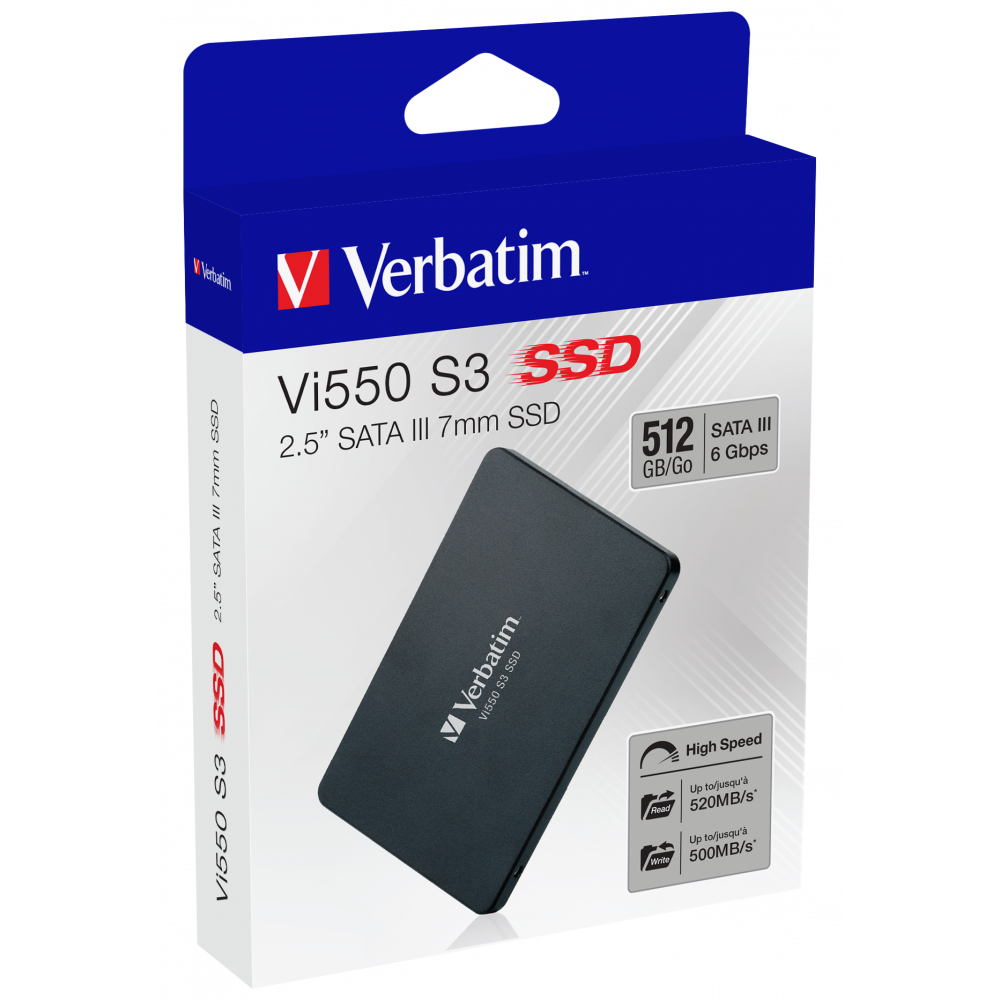Внутренний накопитель Verbatim Vi550 S3 SSD 2,5'' SATA III 512GB, R/W 560/460 МБ/с