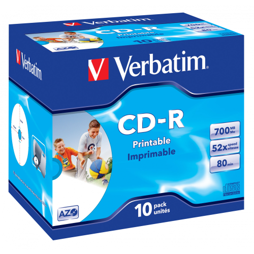 Оптический диск Verbatim CD-R 700MB 52X AZO Wide Inkjet Printable, Slim Case, 10 шт