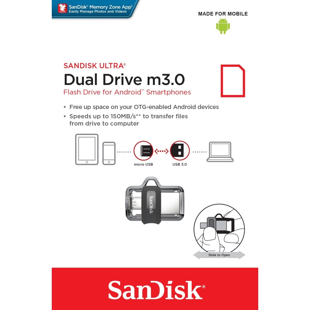 Флеш-накопитель SanDisk Ultra Dual Drive m3.0 USB-A/Micro B 128GB, R 130 МБ/с