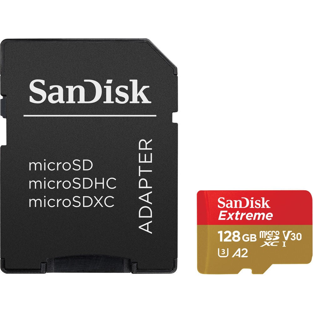 Карта памяти SanDisk Extreme microSDXC 128GB UHS-I U3 V30 A2, R/W 160/90 МБ/с с адаптером