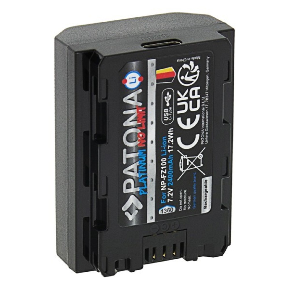 Аккумулятор Patona Platinum аналог Sony NP-FZ100 с зарядкой по USB-C
