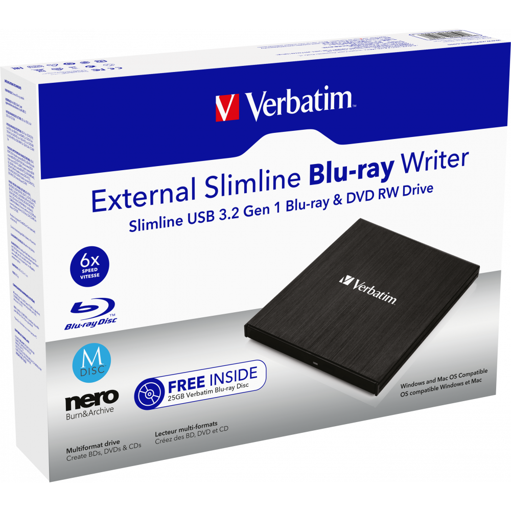Привод внешний Verbatim Slimline Blu-ray Writer USB 3.2
