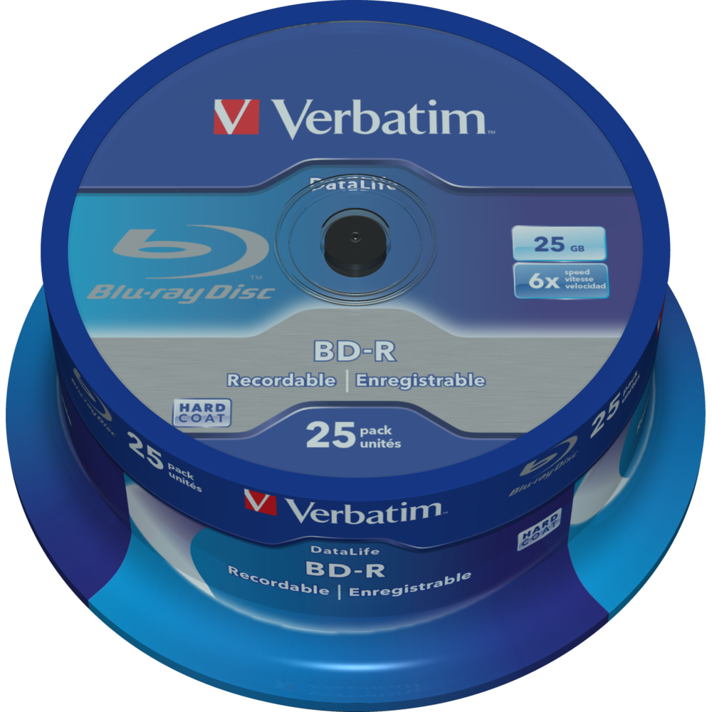 Оптический диск Verbatim BD-R SL 25GB 6X Datalife White Blue HardCoat, Spindle, 25 шт
