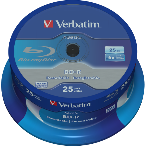 Оптический диск Verbatim BD-R SL 25GB 6X Datalife White Blue HardCoat, Spindle, 25 шт