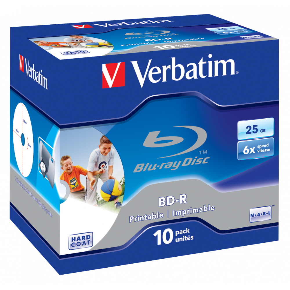 Оптический диск Verbatim BD-R SL 25GB 6X HardCoat Inkjet Printable, Slim Case, 10 шт