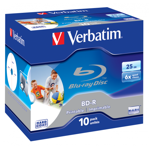 Оптический диск Verbatim BD-R SL 25GB 6X HardCoat Inkjet Printable, Slim Case, 10 шт