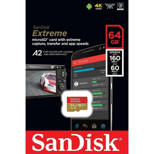 Карта памяти SanDisk Extreme microSDXC 64GB UHS-I U3 V30 A2
