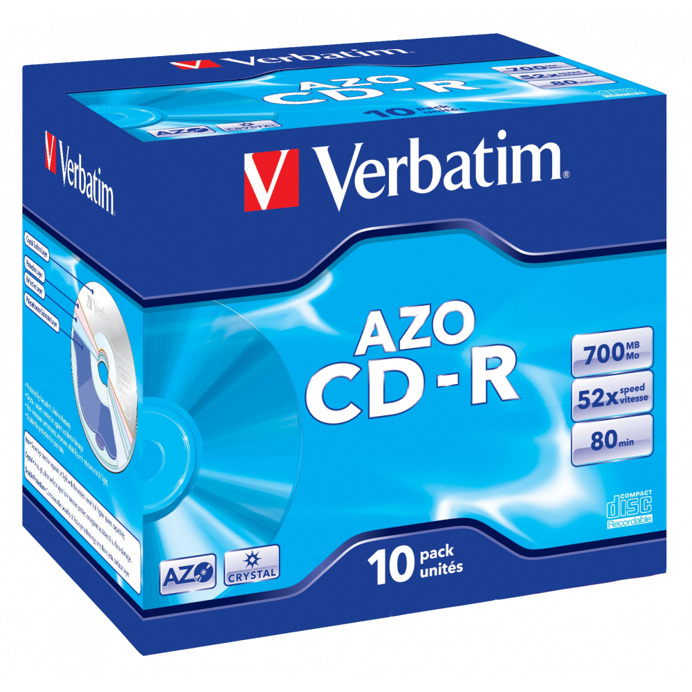 Оптический диск Verbatim CD-R 700MB 52X AZO Crystal, Slim Case, 10 шт