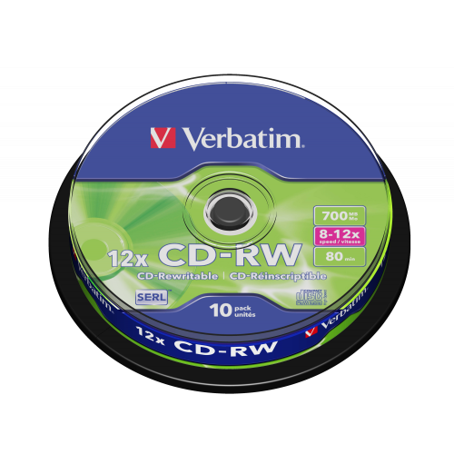 Оптический диск Verbatim CD-RW 700MB 12X SERL Scratch Resistant, Spindle, 10 шт