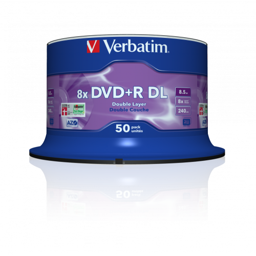 Оптический диск Verbatim DVD+R DL 8.5GB 8X AZO Matt Silver, Spindle, 50 шт