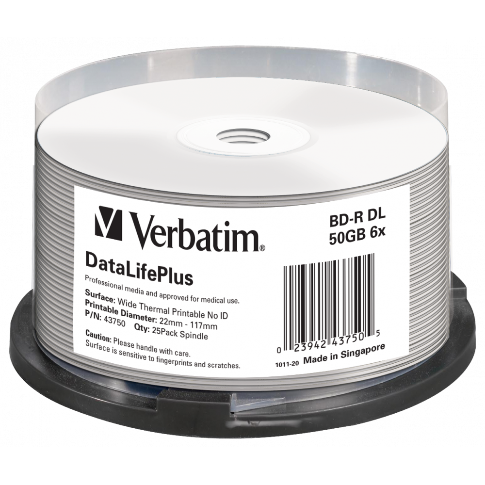 Оптический диск Verbatim BD-R DL 50GB 6X DataLifePlus Thermal Printable, Spindle, 25 шт
