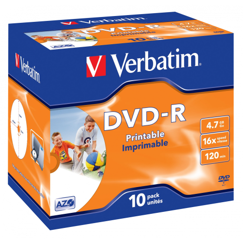 Оптический диск Verbatim DVD-R 4.7GB 16X AZO Wide Inkjet Printable ID Brand, Slim Case, 10 шт