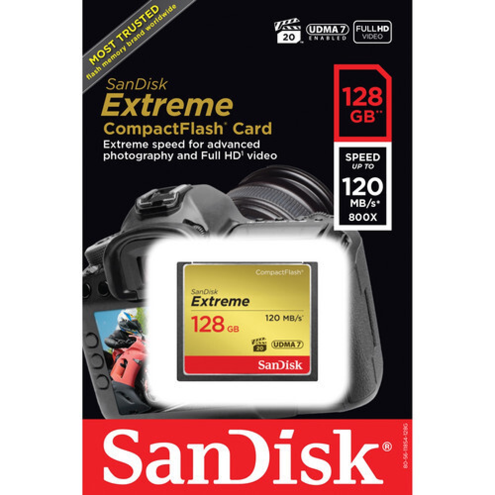 Карта памяти SanDisk Extreme CompactFlash 128GB, R/W 120/85 МБ/с