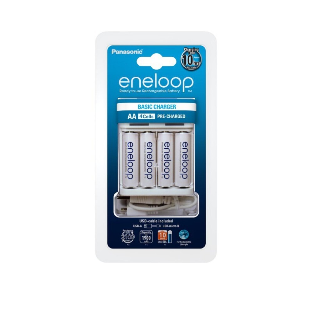 Зарядное устройство Panasonic Eneloop Basic K-KJ61MCC40USB для AA/AAA + 4шт AA 1900 mAh с USB-выходо
