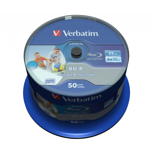 Оптический диск Verbatim BD-R SL 25GB 6X Datalife Wide Inkjet Printable No ID, Spindle, 50 шт