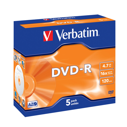 Оптический диск Verbatim DVD-R 4.7GB 16X AZO Matt Silver, Jewel Case, 5 шт