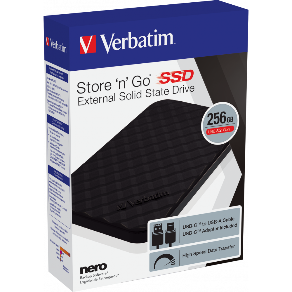 Внешний накопитель Verbatim Store 'n' Go SSD USB 3.2 Gen1 Type-C 256GB