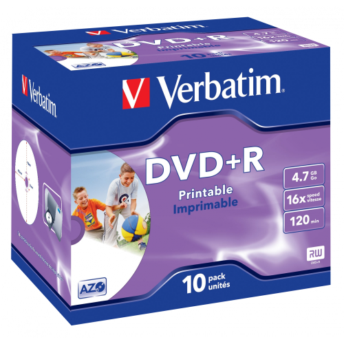 Оптический диск Verbatim DVD+R 4.7GB 16X AZO Wide Inkjet Printable ID Brand, Slim Case, 10 шт