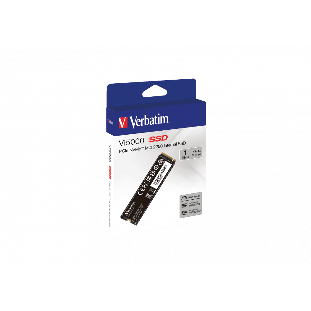 Внутренний накопитель Verbatim VI5000 M.2 SSD PCIe4 NVMe 1TB, R/W 5000/4500 МБ/с
