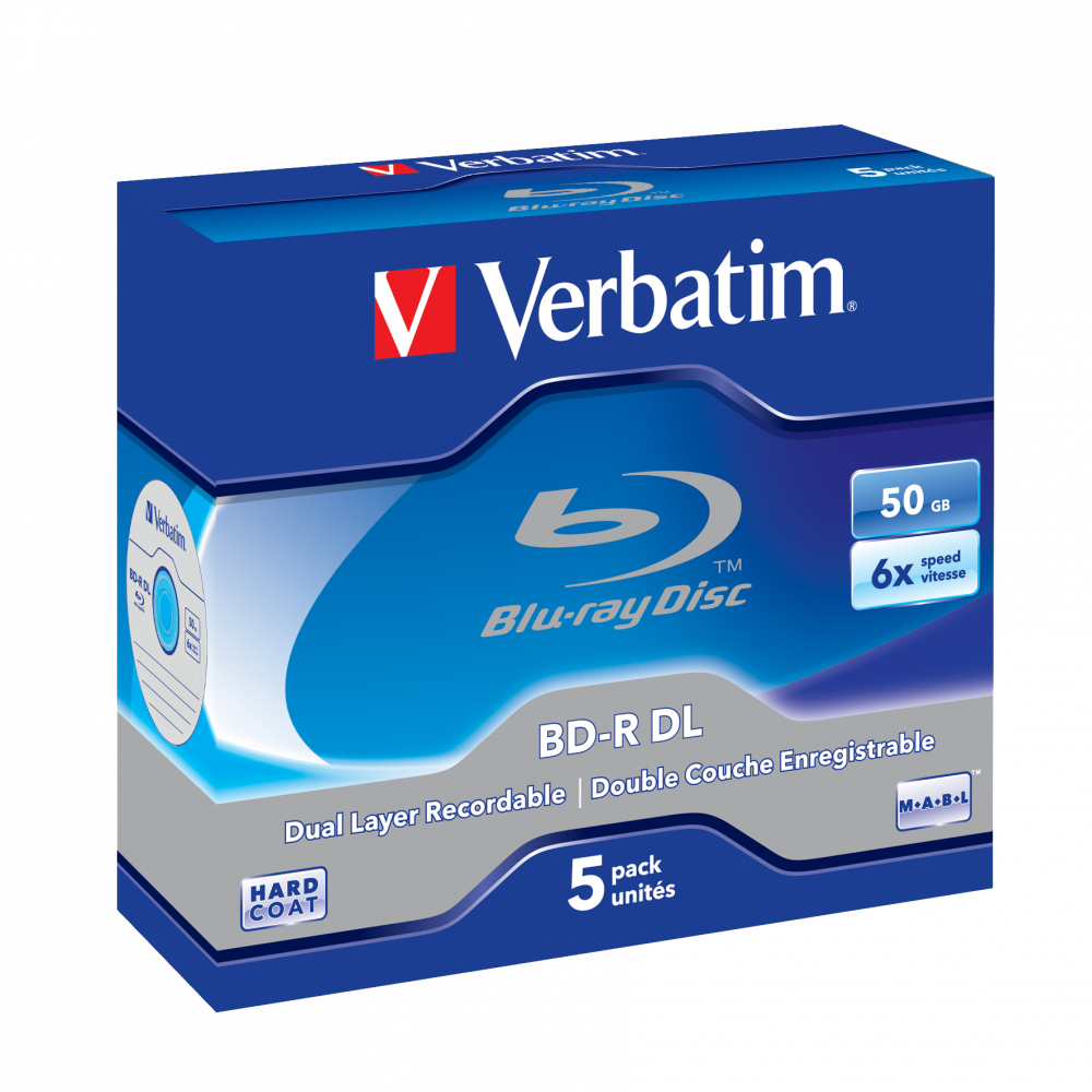 Оптический диск Verbatim BD-R DL 50GB 6X HardCoat, Slim Case, 5 шт