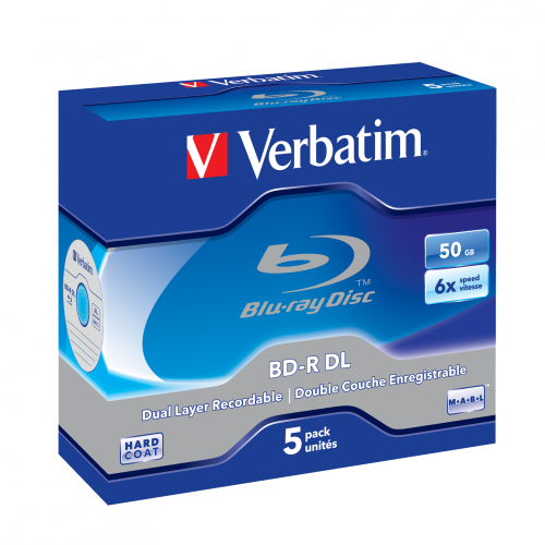 Оптический диск Verbatim BD-R DL 50GB 6X HardCoat, Slim Case, 5 шт
