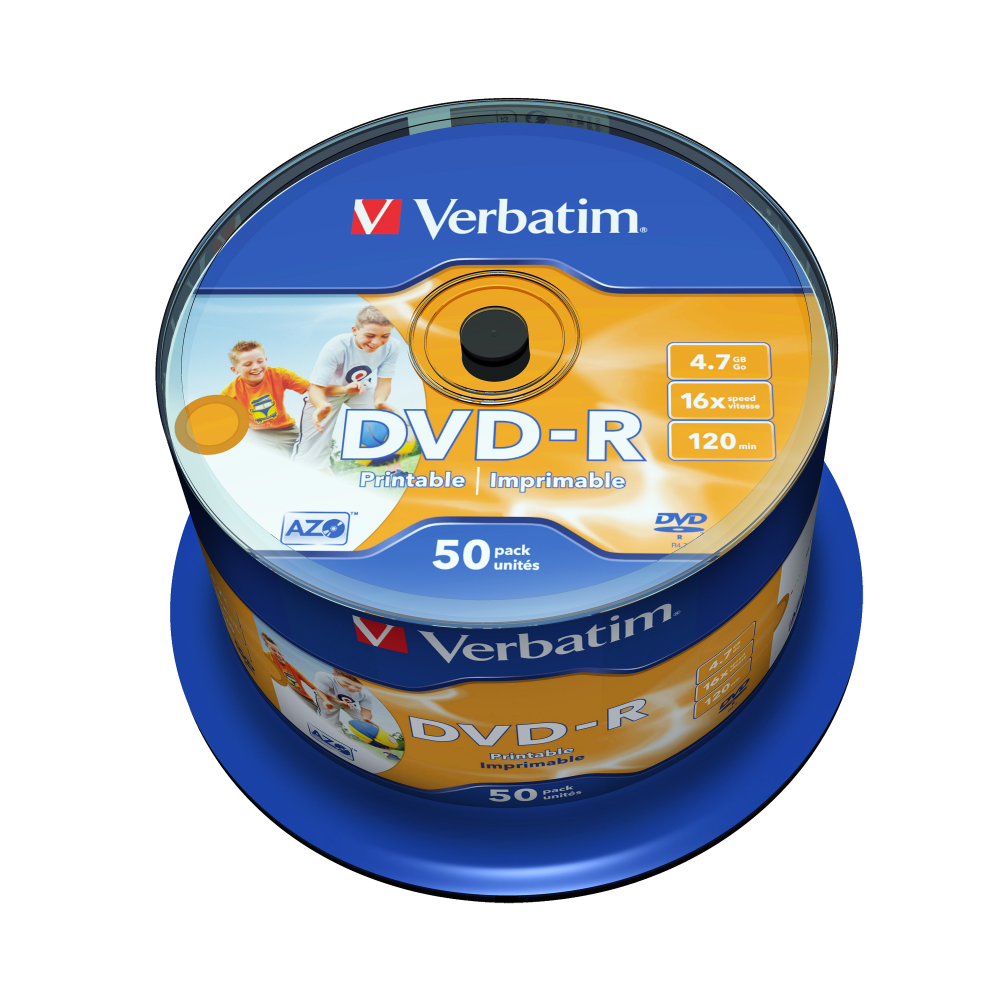 Оптический диск Verbatim DVD-R 4.7GB 16X AZO Wide Inkjet Printable No ID Brand, Spindle, 50 шт