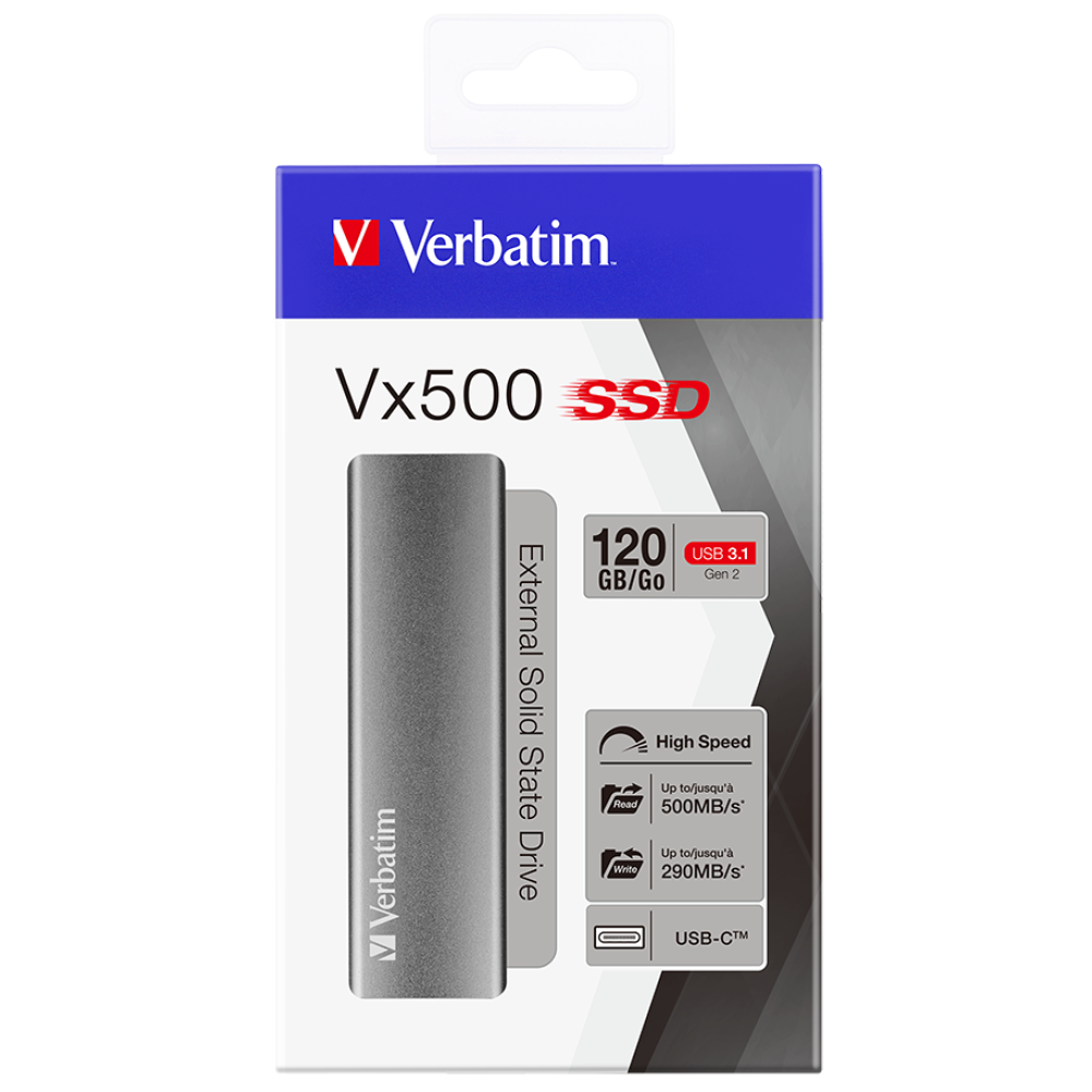 Внешний накопитель Verbatim VX500 External SSD USB 3.1 Gen2 120GB, R/W 500/290 МБ/с