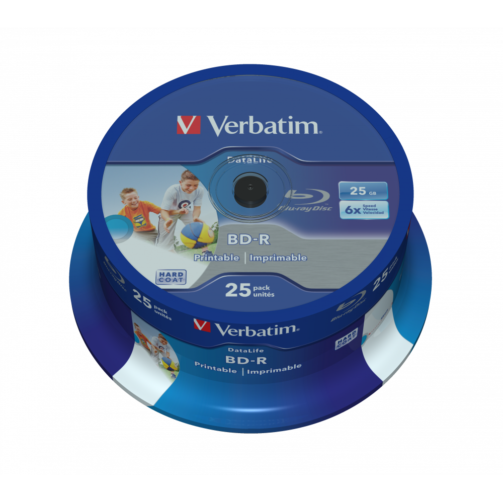 Оптический диск Verbatim BD-R SL 25GB 6X Datalife Wide Inkjet Printable, Spindle, 25 шт