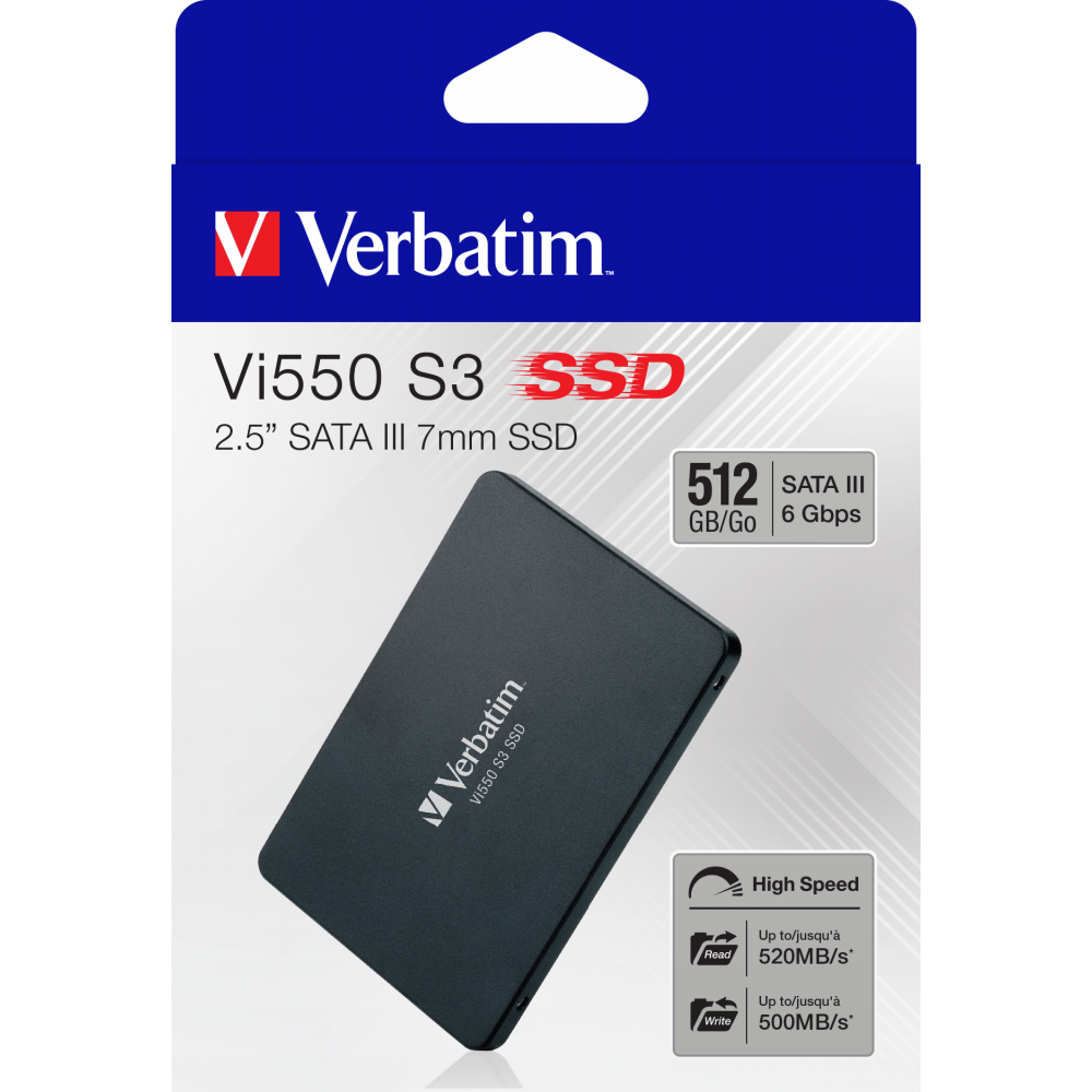 Внутренний накопитель Verbatim Vi550 S3 SSD 2,5'' SATA III 512GB, R/W 560/460 МБ/с