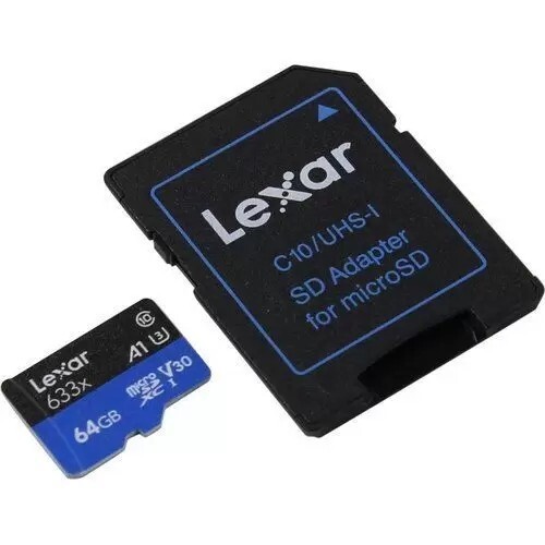 Карта памяти Lexar High-Performance 633x Blue microSDXC 64GB UHS-I U3 V30 A1, R 100 МБ/с