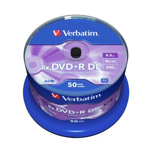 Оптический диск Verbatim DVD+R DL 8.5GB 8X AZO Matt Silver, Spindle, 50 шт