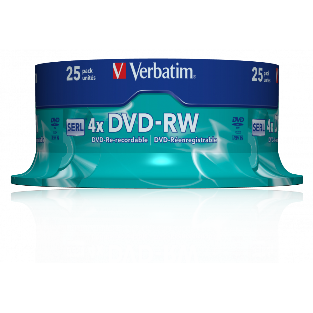 Оптический диск Verbatim DVD-RW 4.7GB 4X SERL Matt Silver, Spindle, 25 шт