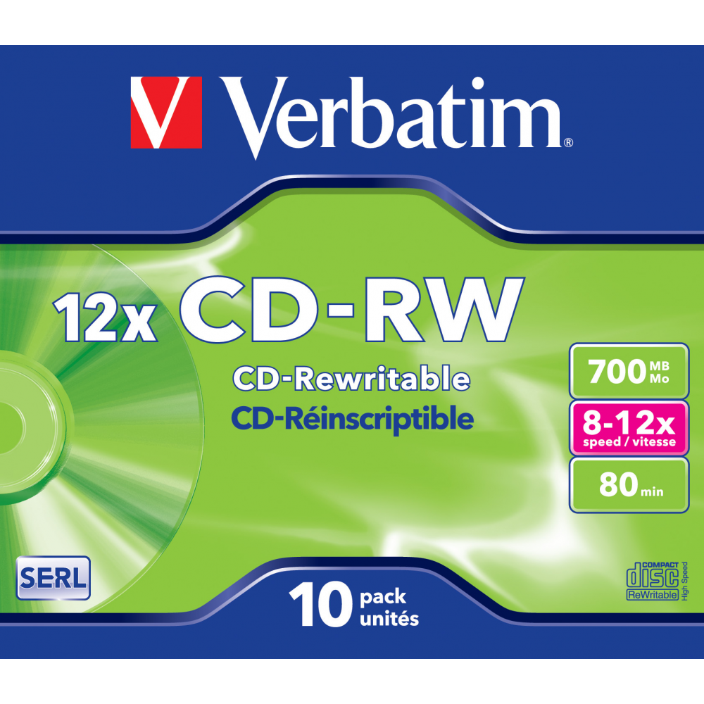 Оптический диск Verbatim CD-RW 700MB 12X SERL, Jewel Case, 10 шт
