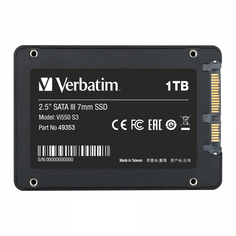 Внутренний накопитель Verbatim Vi550 S3 SSD 2,5'' SATA III 1TB, R/W 560/460 МБ/с