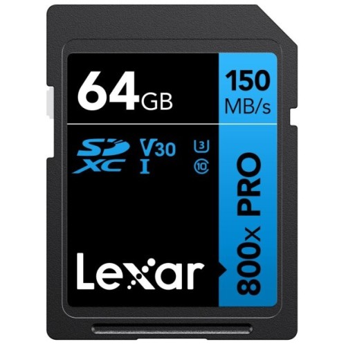 Карта памяти Lexar High-Performance 800x Blue PRO SDXC 64GB UHS-I U3 V30, R/W 150/45 МБ/с