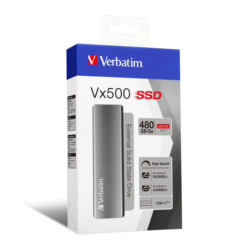 Внешний накопитель Verbatim VX500 External SSD USB 3.1 Gen2 480GB, R/W 500/290 МБ/с