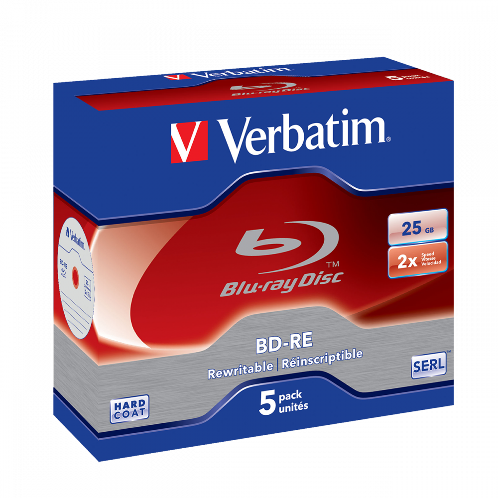 Оптический диск Verbatim BD-RE SL 25GB 2X HardCoat SERL, Slim Case, 5 шт