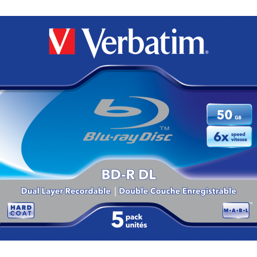 Оптический диск Verbatim BD-R DL 50GB 6X HardCoat, Slim Case, 5 шт