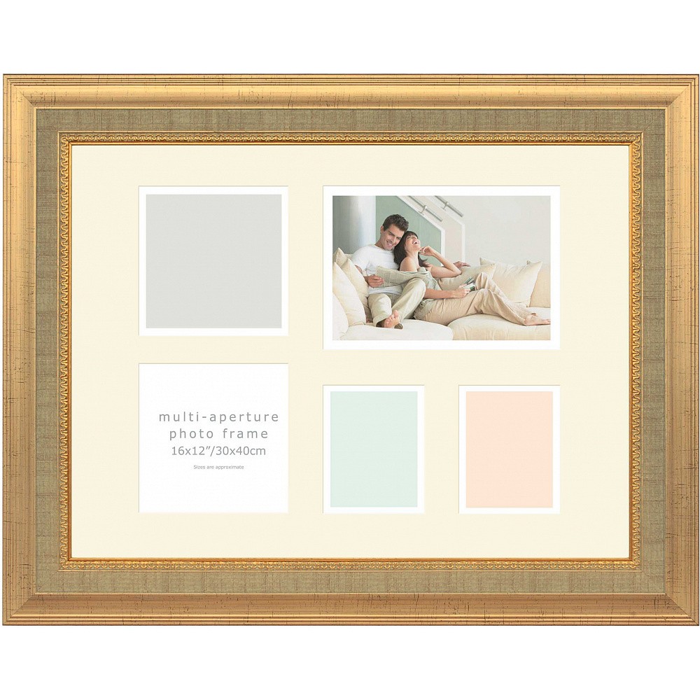 Фоторамка Innova Durham Gold Multi 30x40 с паспарту 8x7, 10x10, 10x15, пластик/стекло, золотистый (P