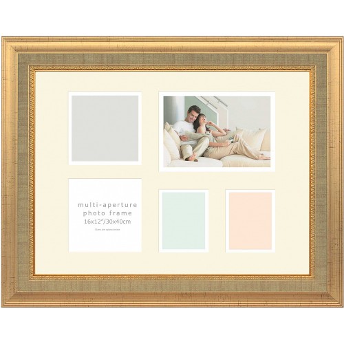 Фоторамка Innova Durham Gold Multi 30x40 с паспарту 8x7, 10x10, 10x15, пластик/стекло, золотистый (P