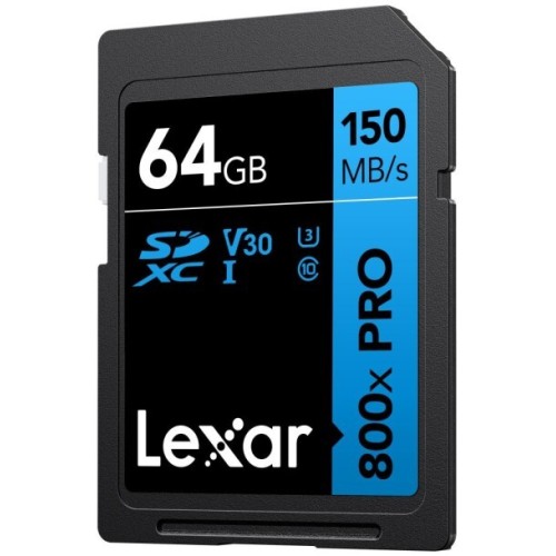 Карта памяти Lexar High-Performance 800x Blue PRO SDXC 64GB UHS-I U3 V30, R/W 150/45 МБ/с