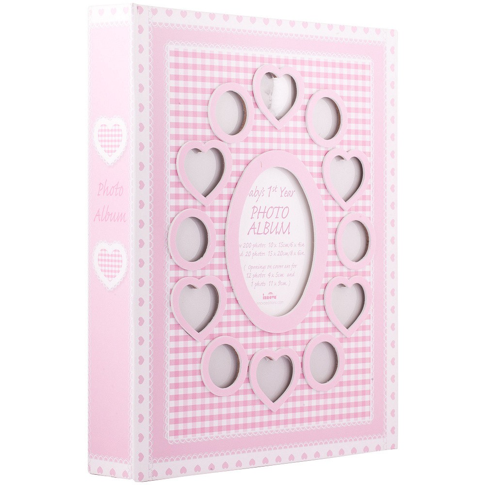 Фотоальбом Innova Baby's First Year 10x15/15x20 на 200/20 фото, с кармашками, картон, розовый