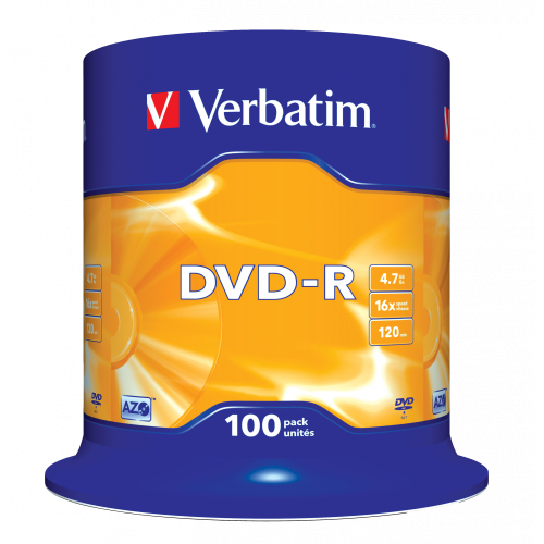 Оптический диск Verbatim DVD-R 4.7GB 16X AZO Matt Silver, Spindle, 100 шт