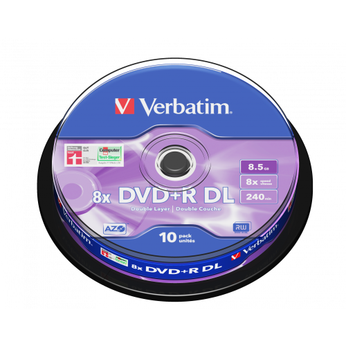Оптический диск Verbatim DVD+R DL 8.5GB 8X AZO Matt Silver, Spindle, 10 шт