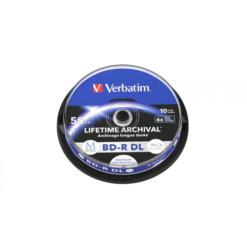 Оптический диск Verbatim BD-R DL 50GB 6X MDISC Lifetime archival Inkjet Printable, Spindle, 10 шт