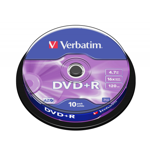 Оптический диск Verbatim DVD+R 4.7GB 16X AZO Matt Silver, Spindle, 10 шт