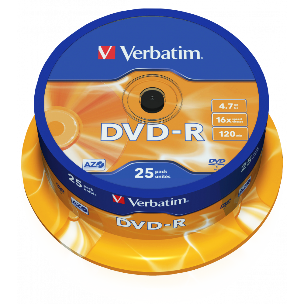 Оптический диск Verbatim DVD-R 4.7GB 16X AZO Matt Silver, Spindle, 25 шт