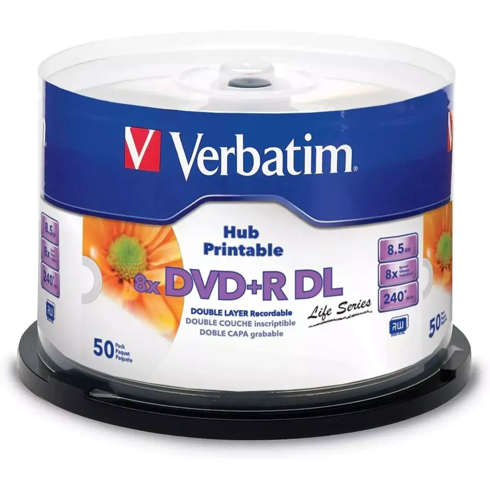 Оптический диск Verbatim DVD+R DL 8.5GB 8X Life Series Inkjet Printable, Spindle, 50 шт